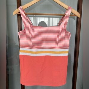 Lands End Tankini Top Swim Women 8 Coral White Stripe New With Tags Underwire